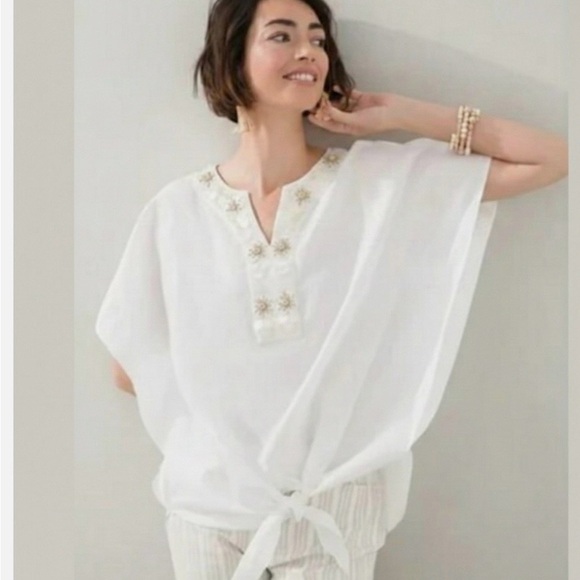 Chico's Tops - Chico's Ivory Tunic with Taupe and Silver Accents Size 1